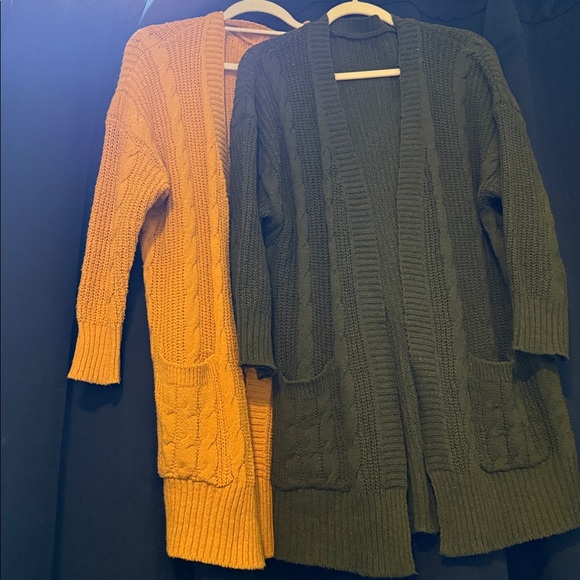 Source Unknown Sweaters - 2 Cozy Mustard and Olive Cable Knit Sweaters